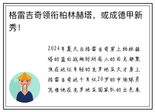 格雷吉奇领衔柏林赫塔，或成德甲新秀！